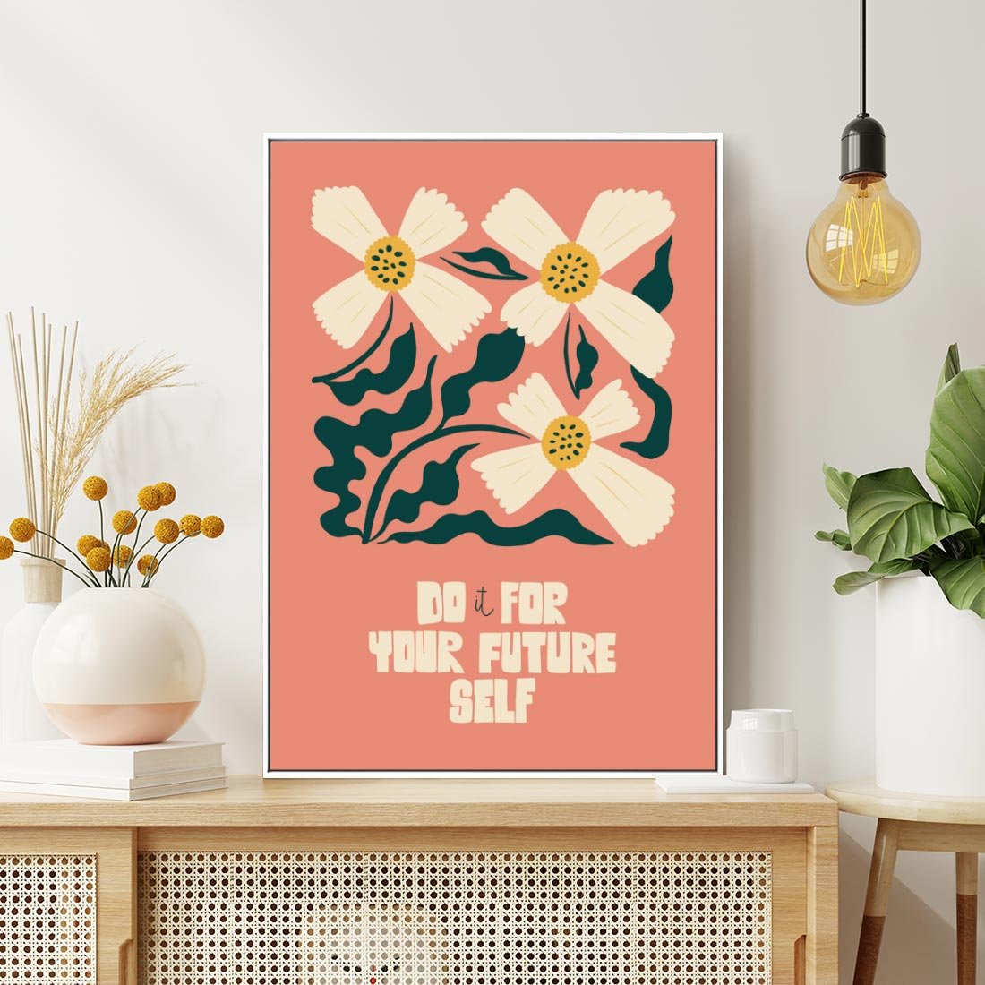 Obraz w ramie 50x70 - Mgliste Refleksje - nowoczesny plakat, różowe tło - rama biała