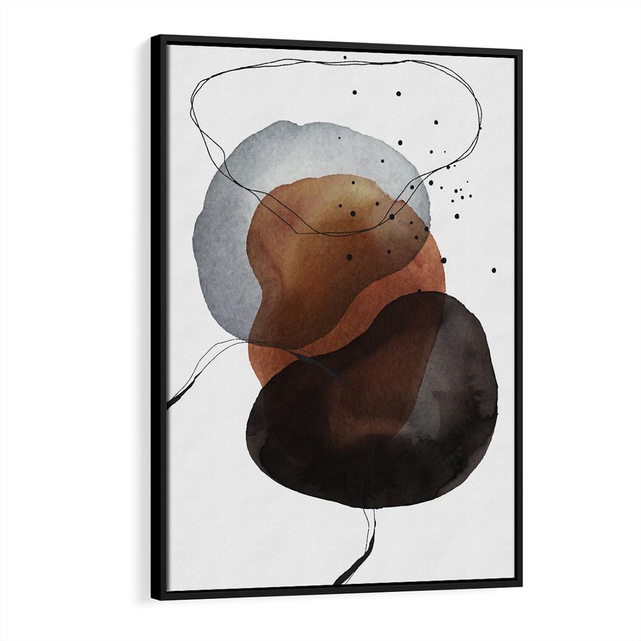 Obraz w ramie 70x100 - Kolorowe Wizje - abstrakcyjne plamy akwarelowe, czarny szkic - rama czarna