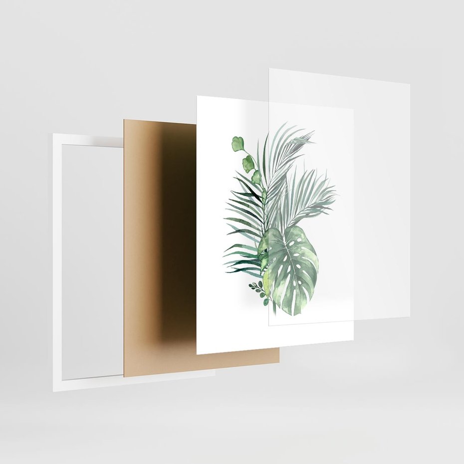 Plakat w ramie 40x50 - Liście i Życie: Akwarelowa Oaza - akwarelowy obrazek, pamy - rama biała