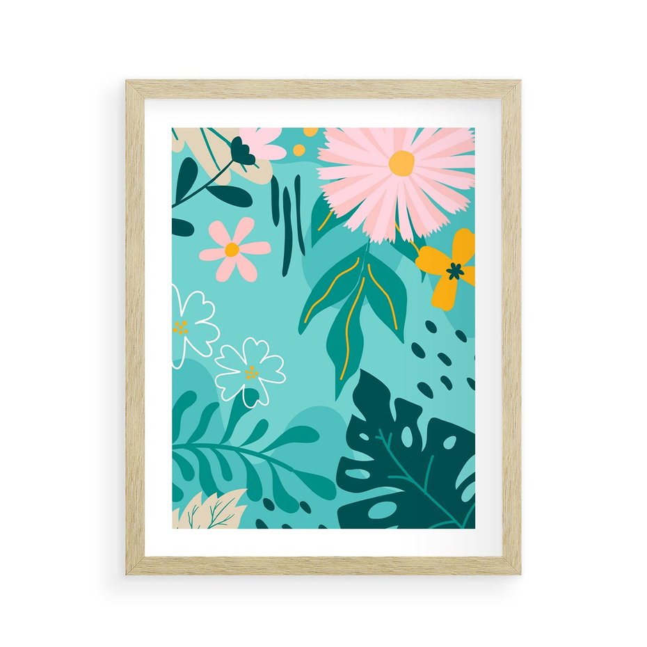 Plakat w ramie 40x50 - Kwiatowe Wibracje - pastelowa kompozycja, kwiaty - rama drewno