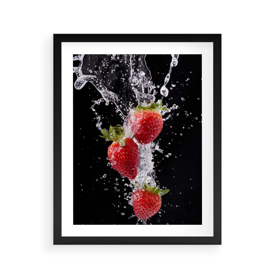 Plakat w ramie 40x50 - Słodki urok truskawek - truskawki, owoce - rama czarna