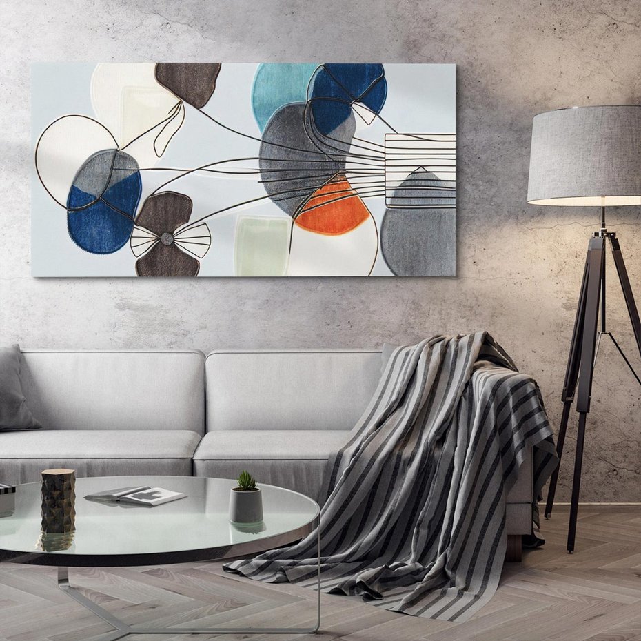 Obraz na płótnie 140x70 - Plamy w Niebieskim - sztuka abstrakcyjna, linie