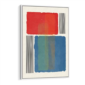 Obraz w ramie 70x100 - Kolorowe Spektrum - kolorowa geometria, prostokąty w intensywnych kształtach i czarne kreski - rama biała