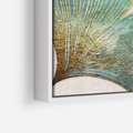 Obraz w ramie 100x70 - Złota Melodia Liści - złote, turkusowe liście miłorzębu - rama biała