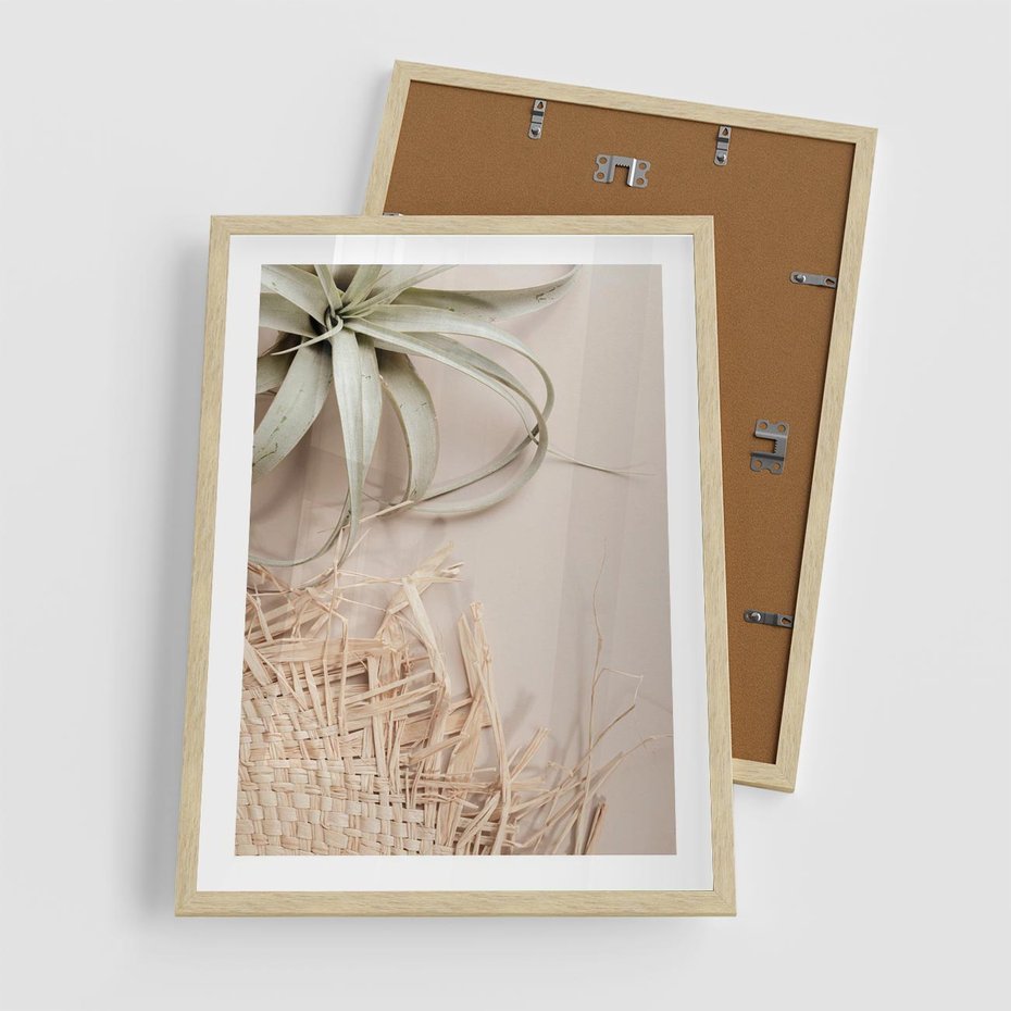 Plakat w ramie 50x70 - Aloes w Stylu Boho - kompozycja, wiklina - rama drewno