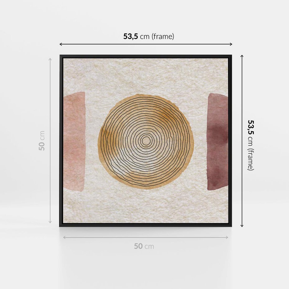 Obraz w ramie 50x50 - Zapisane w promieniach słońca - beżowe strukturalne tło, koła - rama czarna