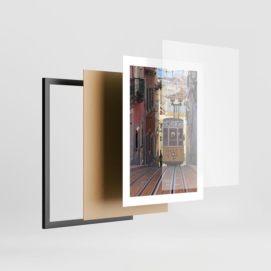 Plakat w ramie 30x40 - Lizbońskie tramwaje - podróż w czasie - Lizbona, tramwaj - rama czarna