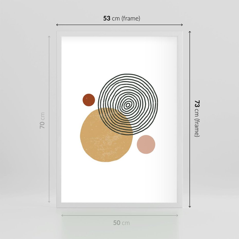 Plakat w ramie 50x70 - Wewnętrzne Formy - koła okręgi, abstrakcyjna nowoczesna sztuka - rama biała