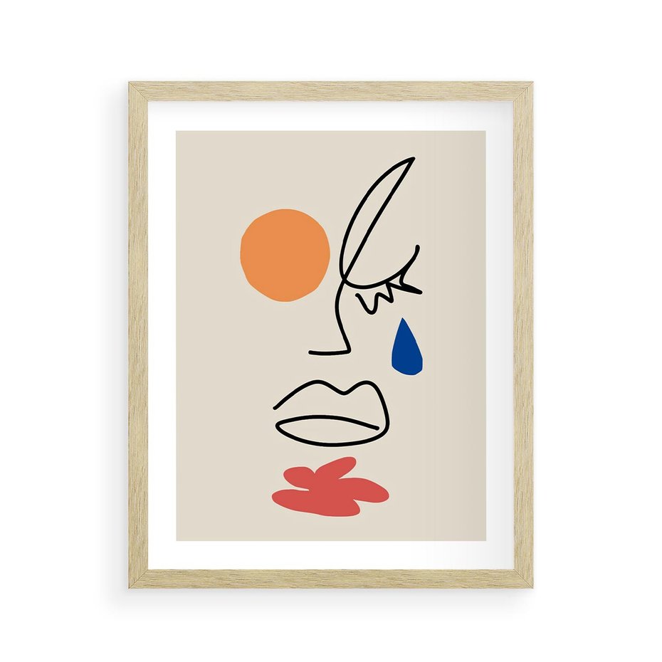 Plakat w ramie 40x50 - Impresje Plam - abstrakcyjny obraz, przypomina twarz - rama drewno