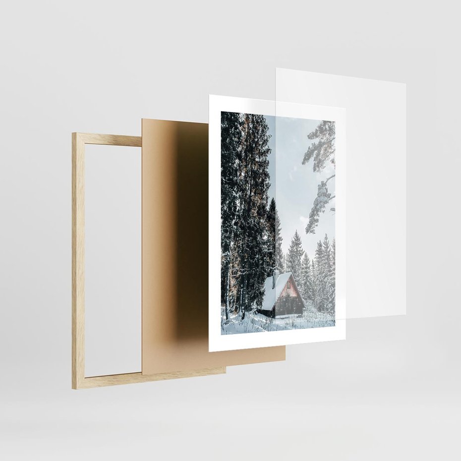 Plakat w ramie 30x40 - Górska Uroda Zimą: Dom w Śniegu - domek w górach, zima - rama drewno