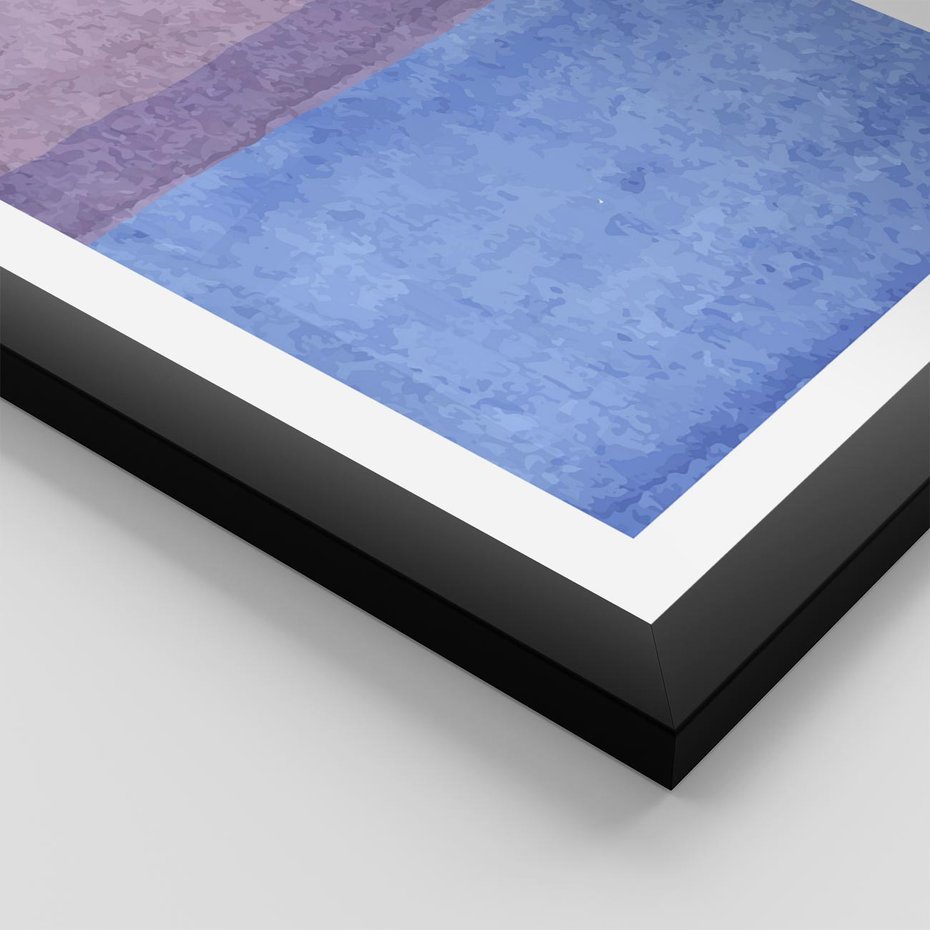 Plakat w ramie 30x40 - Taniec Światła - kolorowe akwarelowe pasy, odcienie fiolet - rama czarna