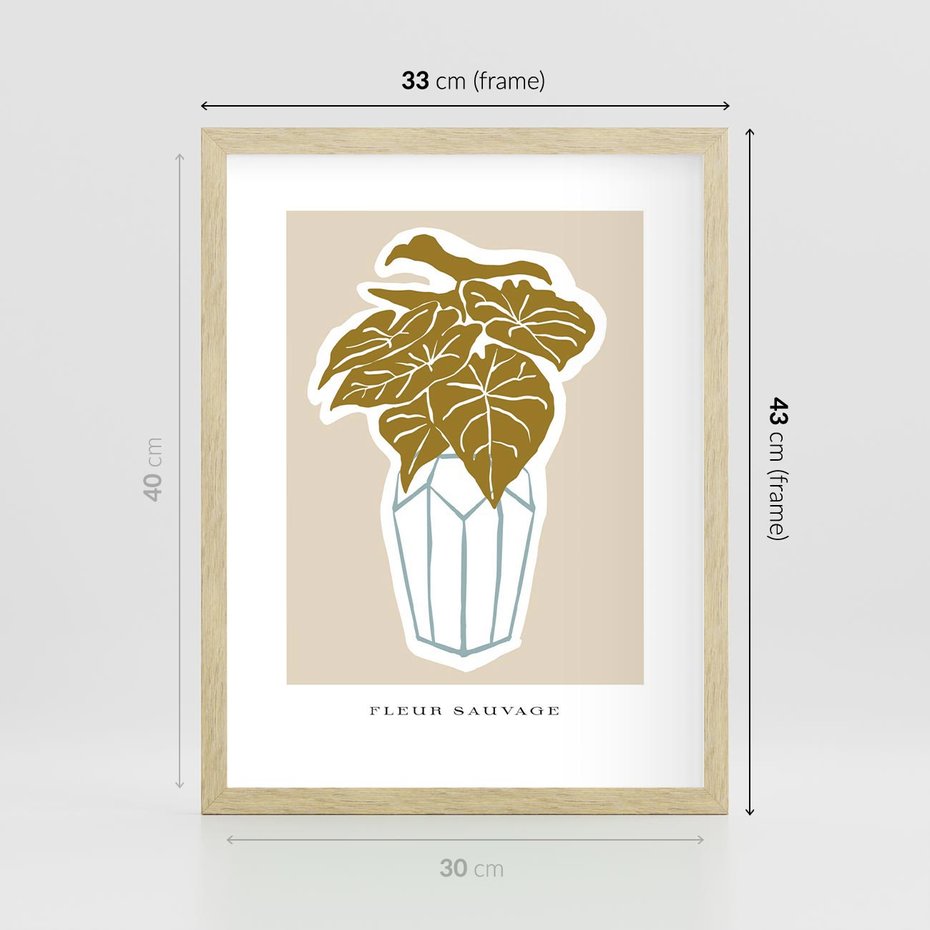 Plakat w ramie 30x40 - Rytmy Nowych Wizji - abstrakcyjne liście, tropikalne w wazonie - rama drewno