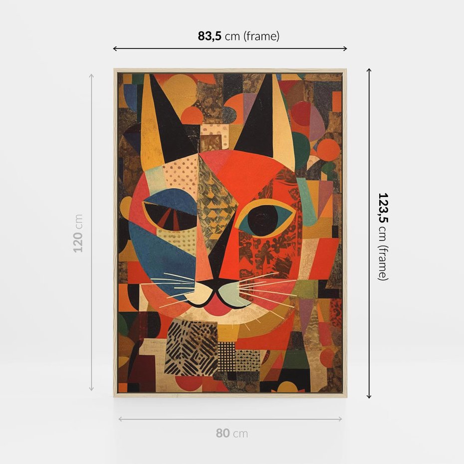 Obraz w ramie 80x120 - Impresje Nieznanych Odniesień - abstrakcyjny obraz olejny, kot - rama drewno