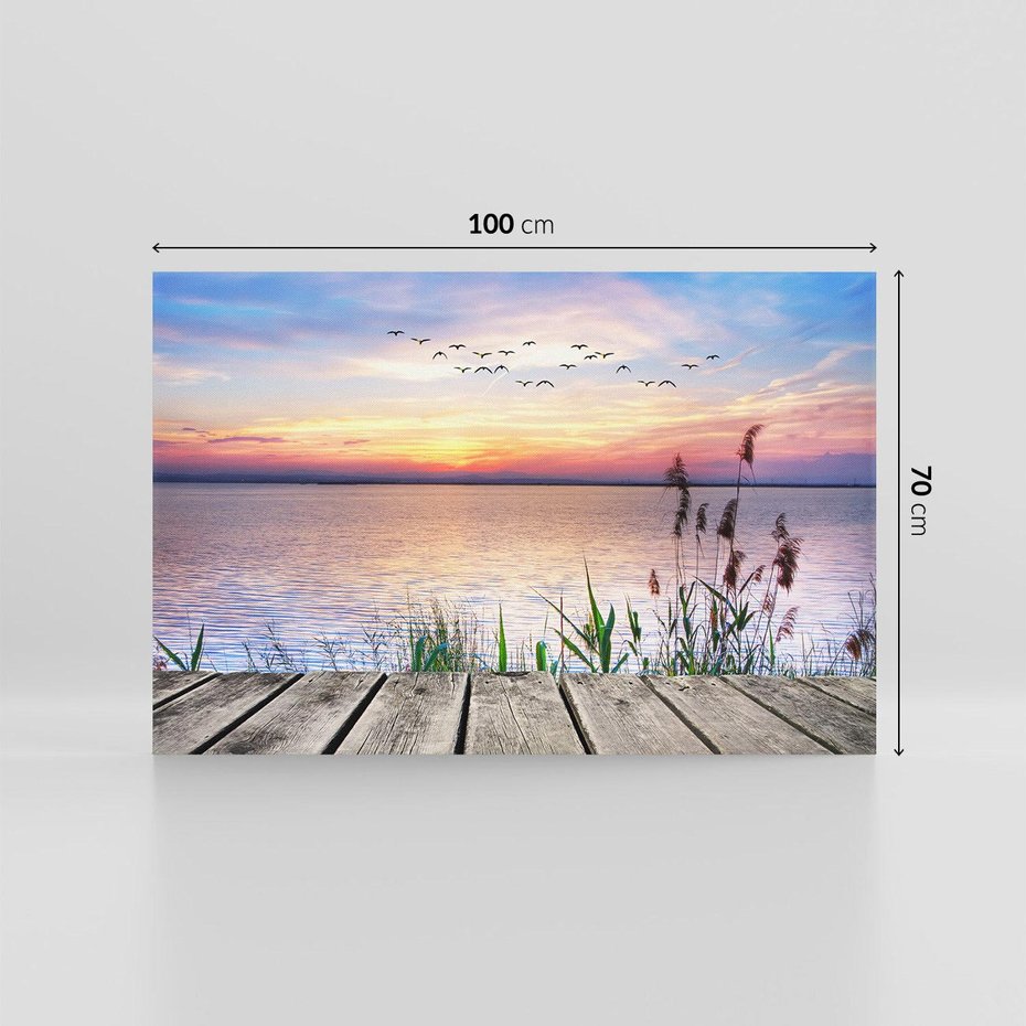 Obraz na płótnie 100x70 - Romantyczny zachód słońca nad morzem z ptakami - zachód, słońca