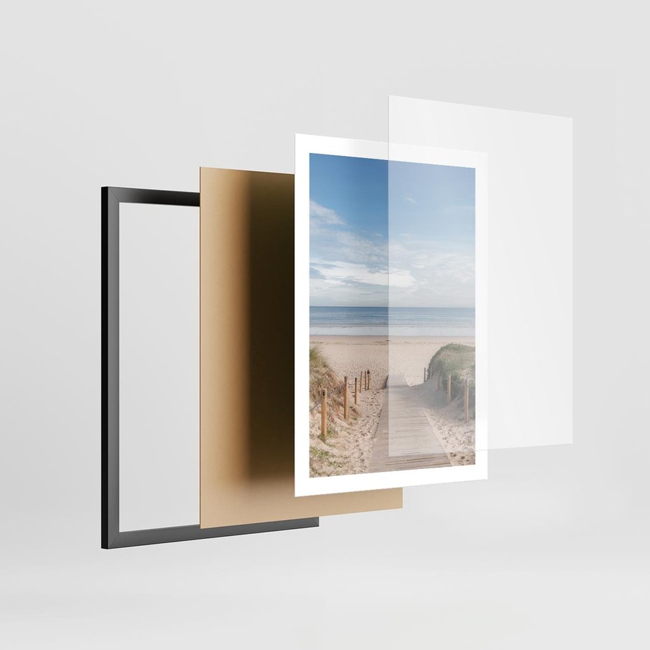 Plakat w ramie 50x70 - Plażowy pomost - plaża, pomost - rama czarna