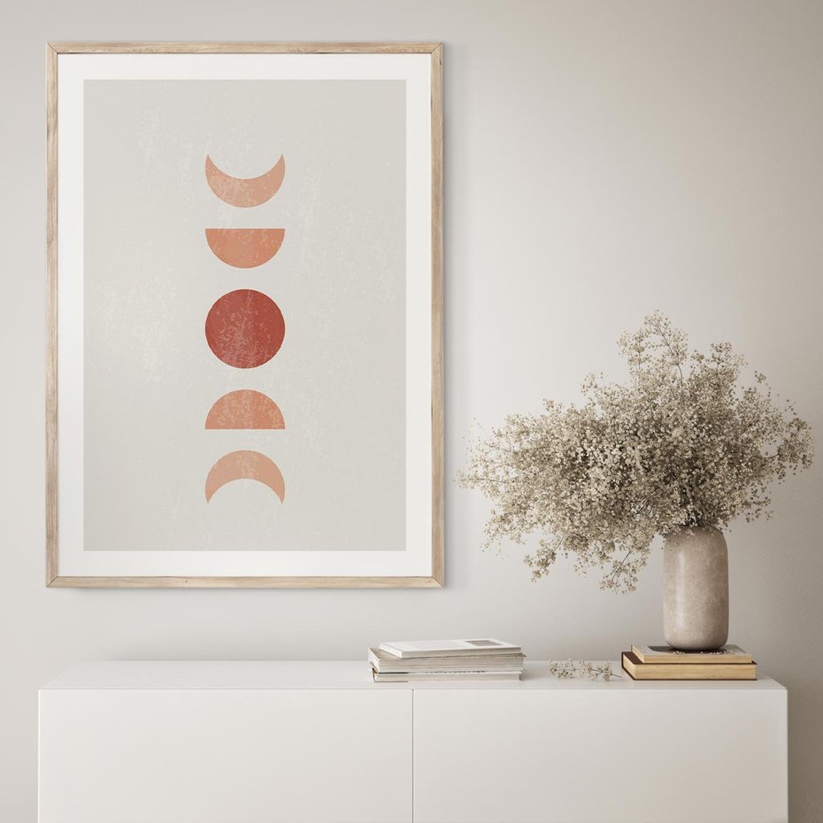 Plakat w ramie 40x50 - Mistyka Boho - boho plakat, beże brązy - rama drewno