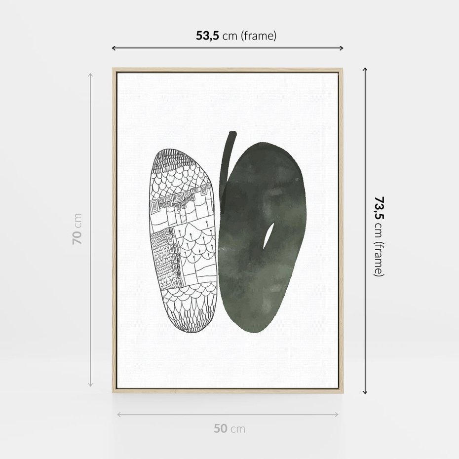 Obraz w ramie 50x70 - Przesunięte Jabłko - minimalistyczny plakat, jabłko - rama drewno