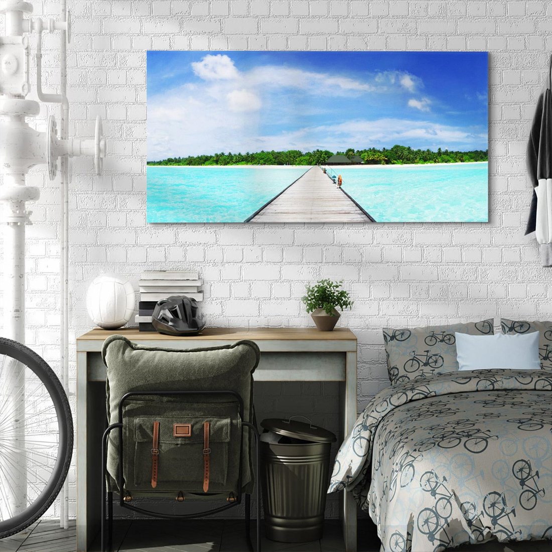 Obraz na płótnie 120x60 - Idylliczne molo na wyspie - plaża, molo