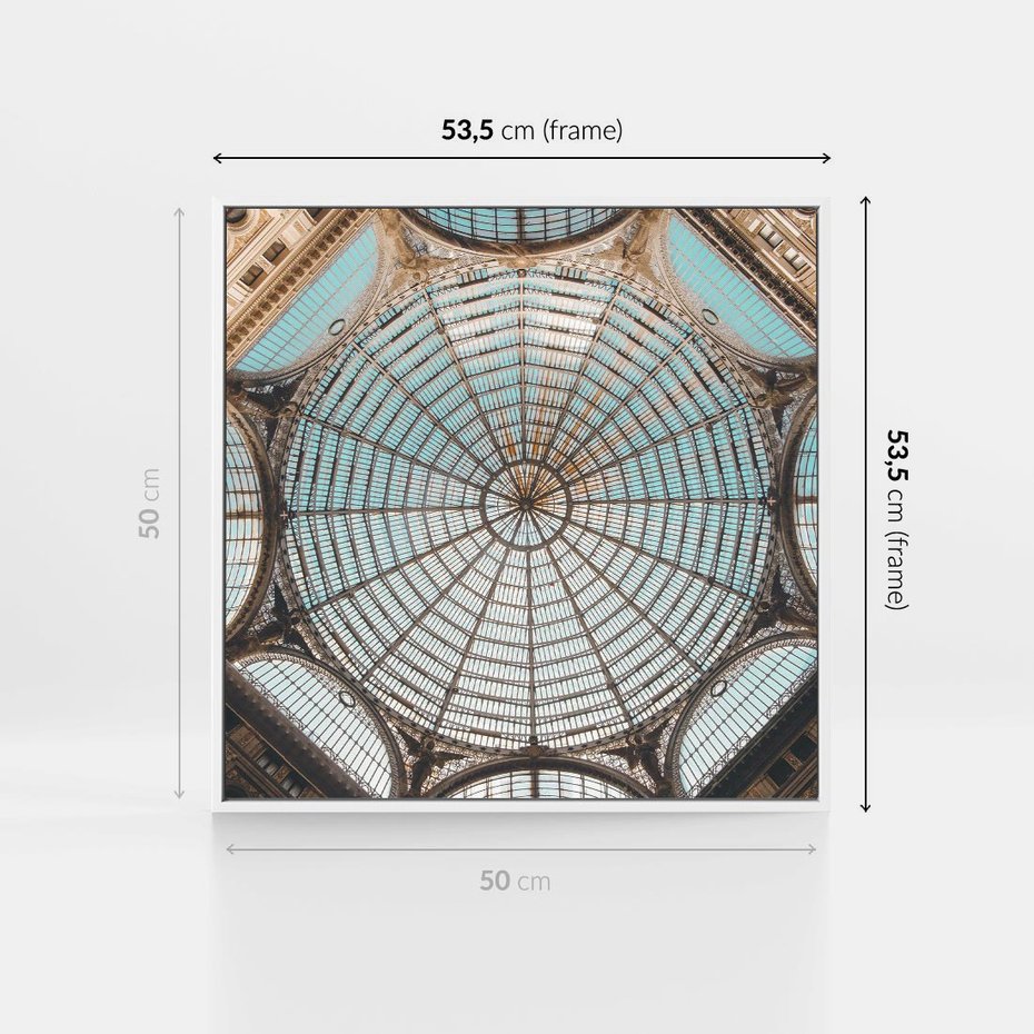 Obraz w ramie 50x50 - Magia Sklepienia - sklepienie, szklany dach - rama biała