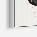 Obraz w ramie 70x100 - Impulsy Kreatywności - abstrakcyjna czarna plama, rozsiane pomarańczowe kropki - rama biała