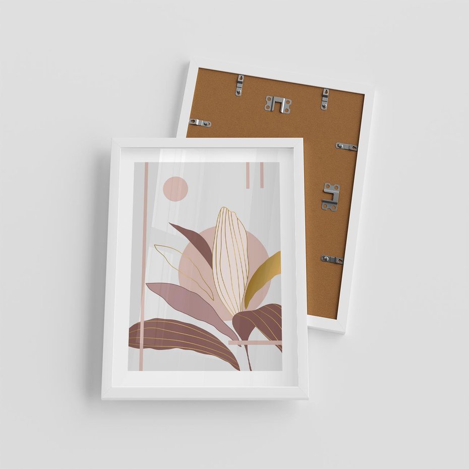 Plakat w ramie 30x40 - Pastelowa Uroda Natury: Kwiat z Złotymi Akcentami - pastelowa grafika, kwiat - rama biała