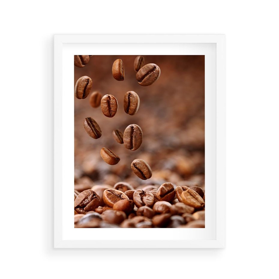 Plakat w ramie 40x50 - Kawiarniana atmosfera kawy - kawa, kawiarnia - rama biała