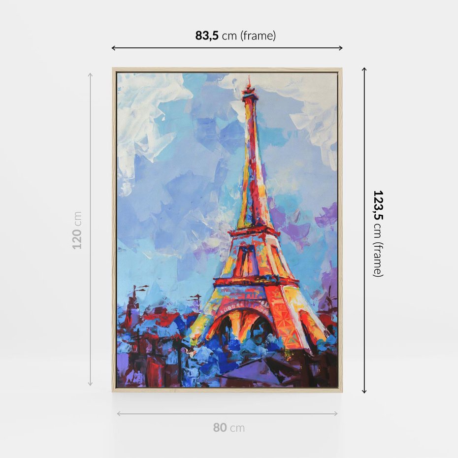 Obraz w ramie 80x120 - Paryska Wieża - olejny abstrakcyjny obraz, wieża eiffla - rama drewno