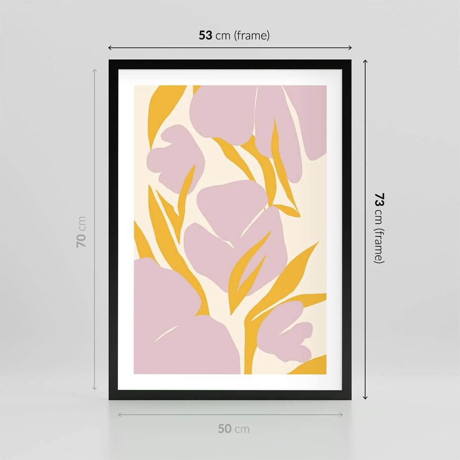 Plakat w ramie 50x70 - Migocące Wibracje - abstrakcyjne kwiaty, pastelowe kolory - rama czarna