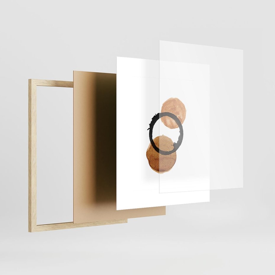 Plakat w ramie 40x50 - Japandi Geometria: Minimalistyczna Grafika - japońska sztuka, geometria - rama drewno