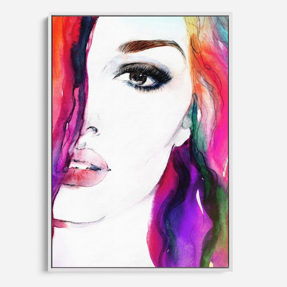 Obraz w ramie 70x100 - Kobieta Twarz Abstrakcja - kobieta, twarz - rama biała