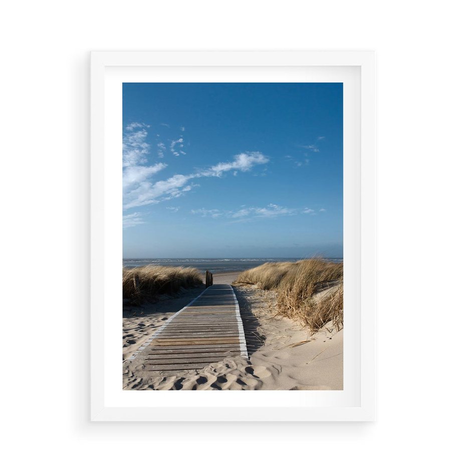 Plakat w ramie 50x70 - Boho na Plaży - plaża, pomost - rama biała