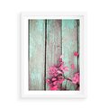 Plakat w ramie 50x70 - Urok Dawnych Czasów - kwiaty, deski - rama biała