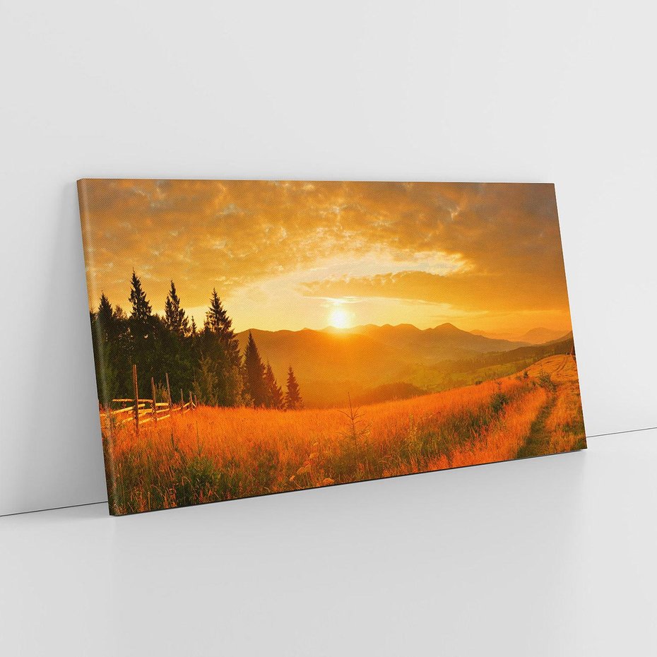 Obraz na płótnie 120x60 - harmonia drzew i kwiatów - góry, łąka