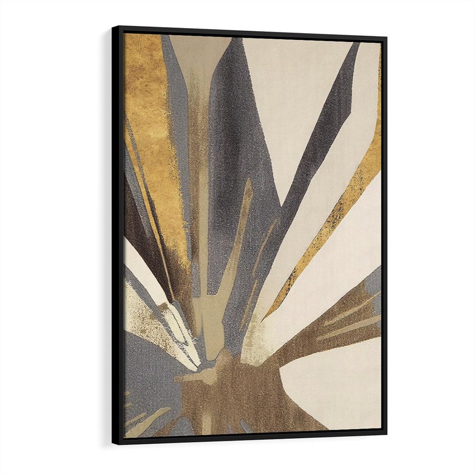 Obraz w ramie 70x100 - Szept roślinnych emocji - olejna abstrakcja, złoto i brąz - rama czarna