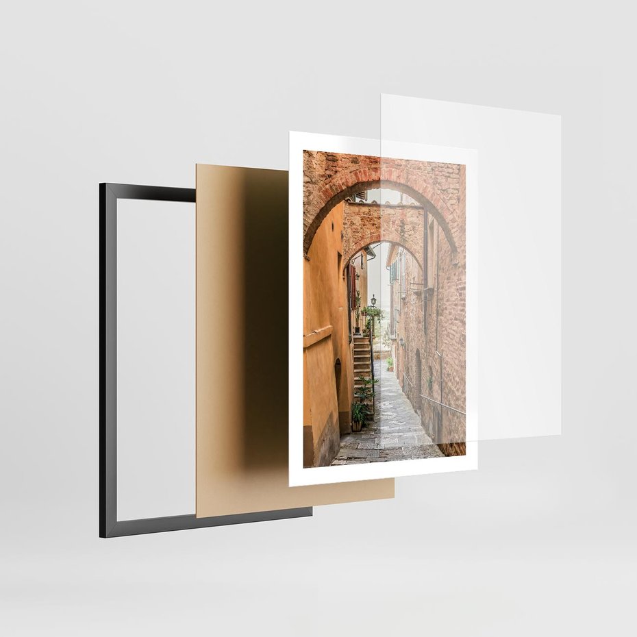 Plakat w ramie 50x70 - Magiczna podróż w głąb miasta - uliczka, perspektywa - rama czarna