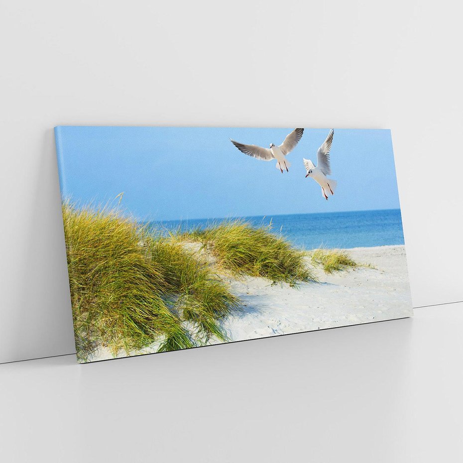 Obraz na płótnie 100x50 - Mewy nad morską plażą - mewy, plaża