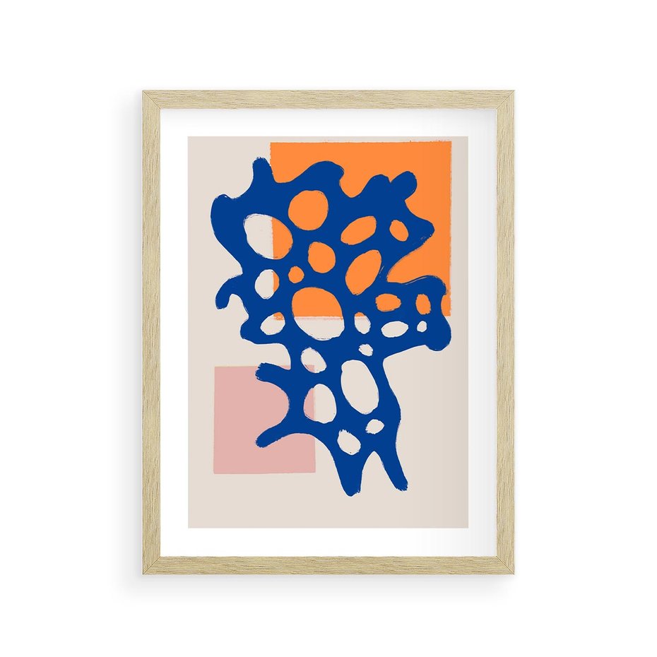 Plakat w ramie 30x40 - Migotliwe Nastroje - abstrakcyjna niebieska forma, dziwne kształty - rama drewno