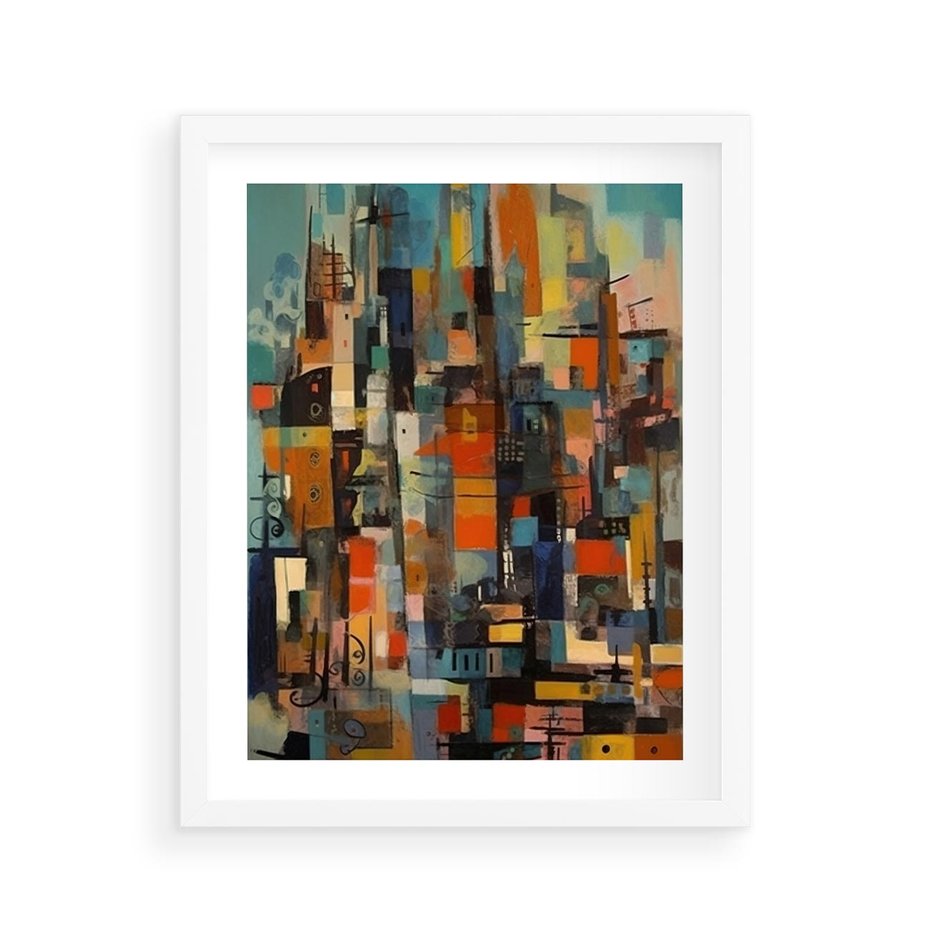 Plakat w ramie 40x50 - Zaklęte Odbicia Nienormalności - styl mid century, nowoczesna sztuka - rama biała