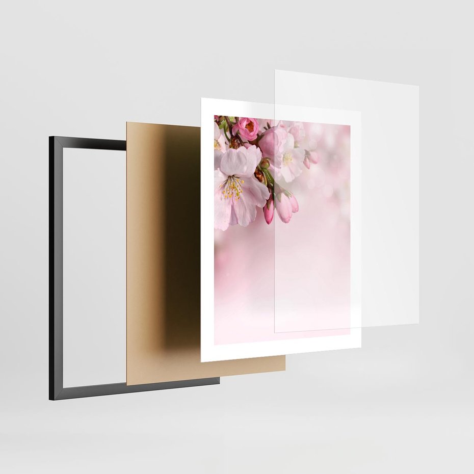 Plakat w ramie 40x50 - Kwitnąca wiśnia: delikatność natury - kwitnąca, wiśnia - rama czarna