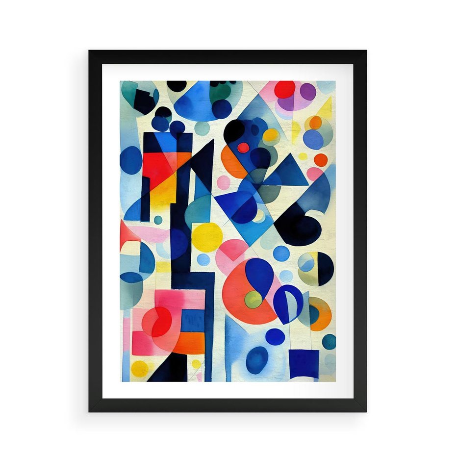 Plakat w ramie 50x70 - Księga Akwarelowych Przeniknięć - abstrakcyjny obraz, różne kolorowe kształty - rama czarna
