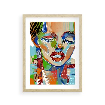 Plakat w ramie 40x50 - Kolorowe Formy - abstrakcyjny portret kobiety, twarz - rama drewno