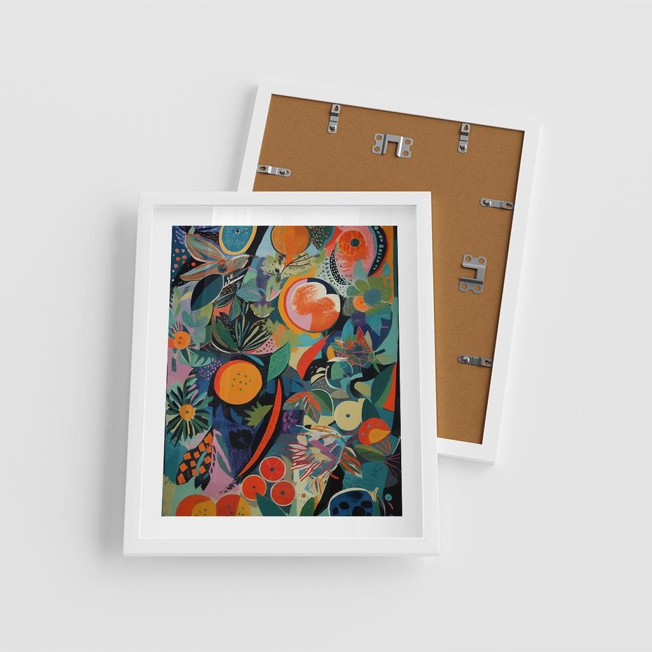 Plakat w ramie 40x50 - Echa Nietuzinkowych Wzorców - abstrakcyjny obraz olejny, jak picasso - rama biała