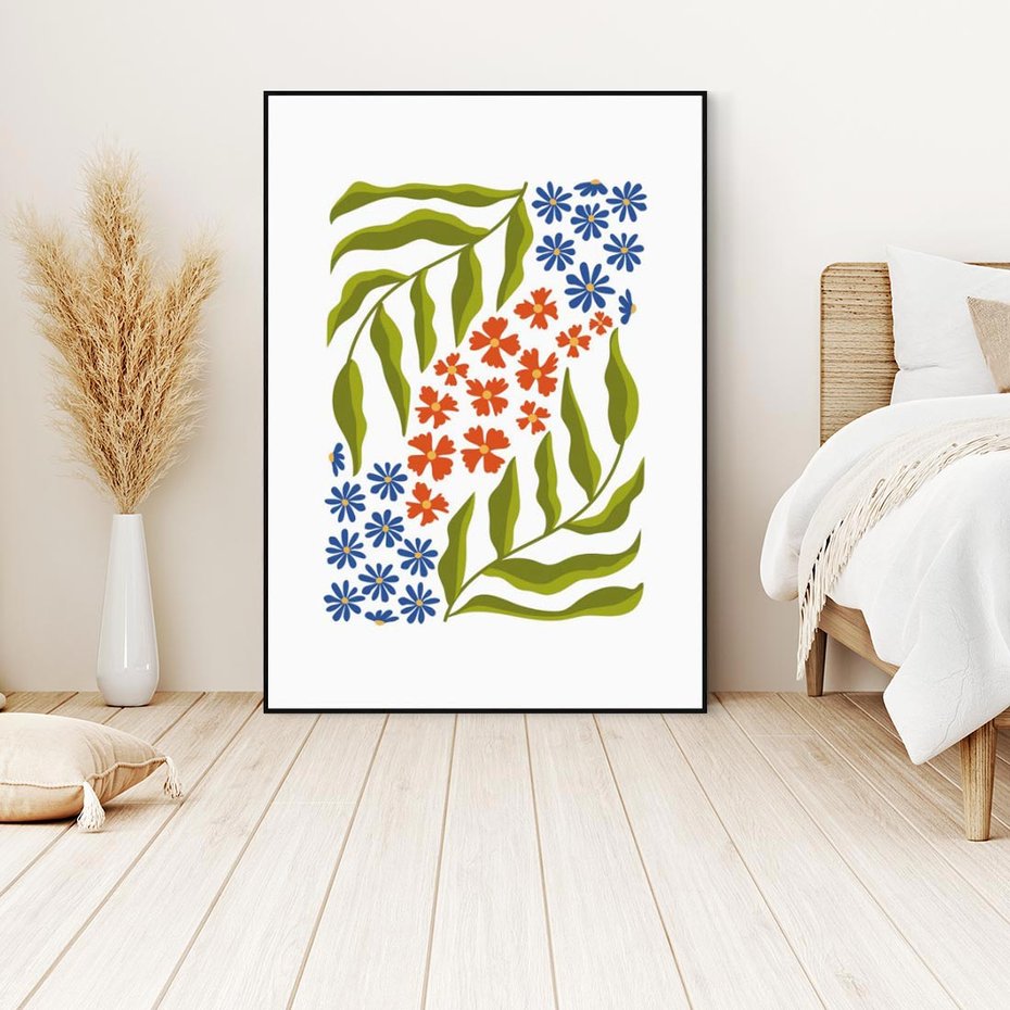 Obraz w ramie 70x100 - Splątane Granice - kwiaty, sztuka nowoczesna - rama czarna