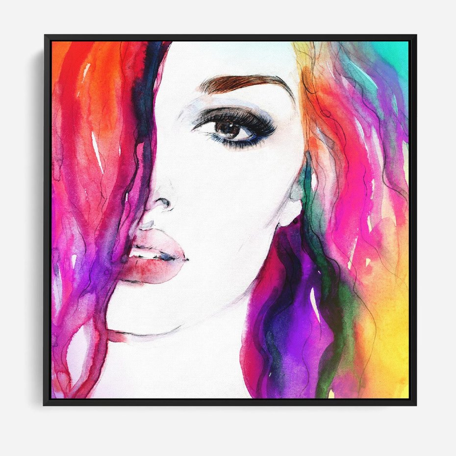 Obraz w ramie 50x50 - Kobieta Twarz Abstrakcja - kobieta, twarz - rama czarna