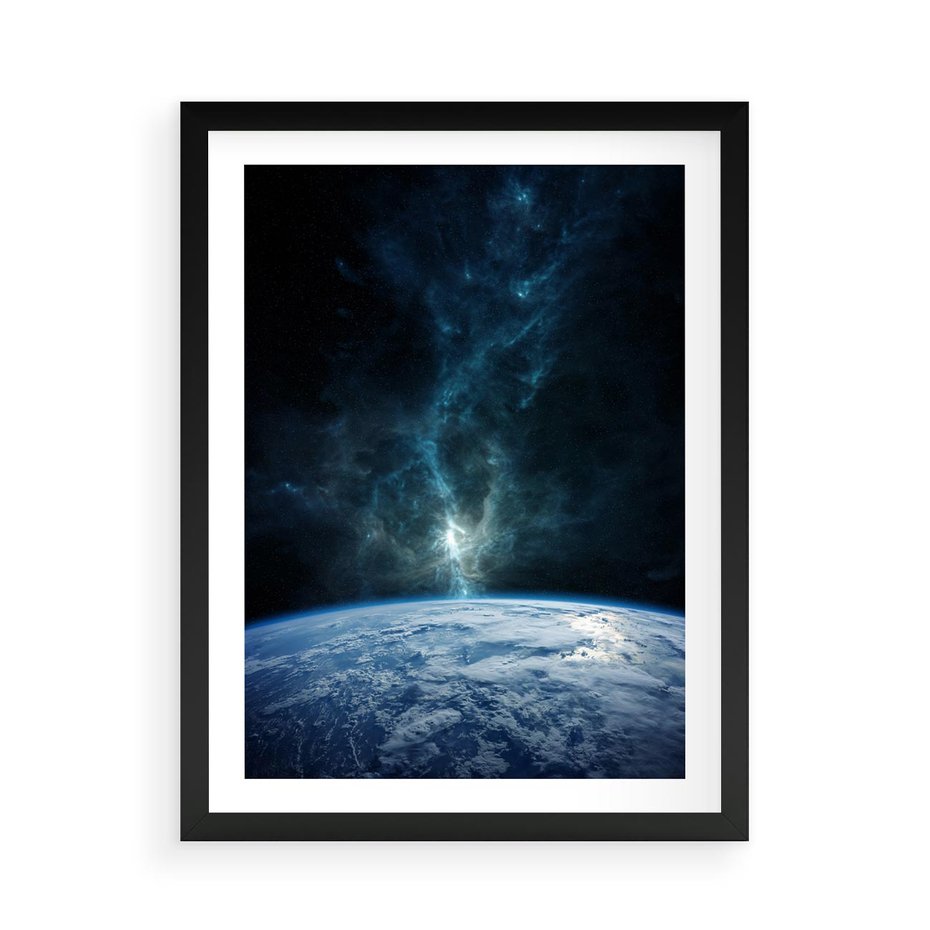 Plakat w ramie 50x70 - Wędrówka przez galaktyki - ziemia, kosmos - rama czarna
