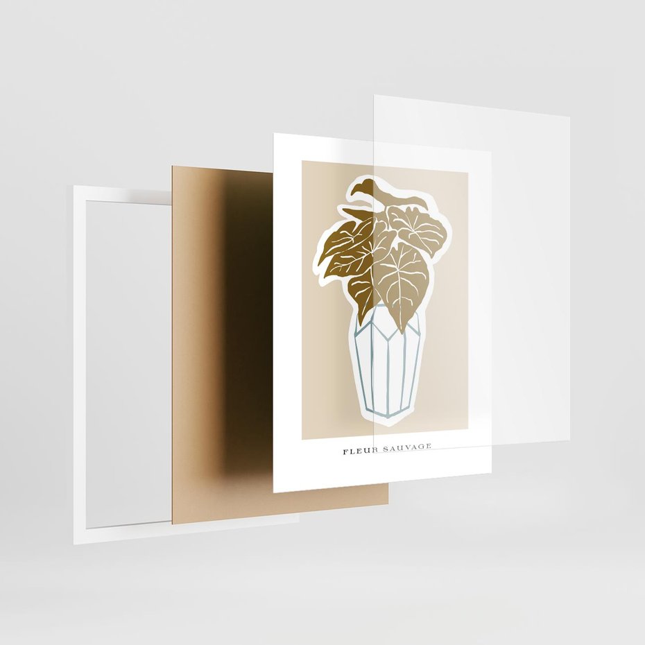 Plakat w ramie 40x50 - Rytmy Nowych Wizji - abstrakcyjne liście, tropikalne w wazonie - rama biała