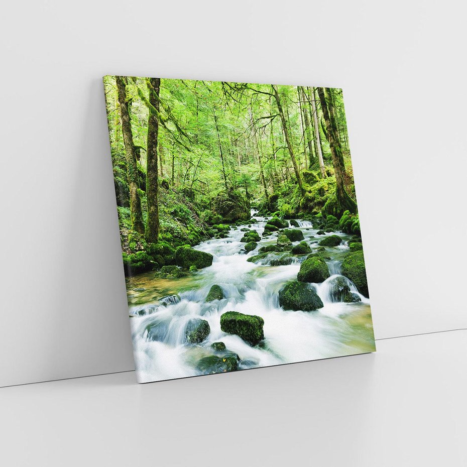 Obraz na płótnie 60x60 - Spokój Wodospadu: Las i Drzewa - wodospad, las