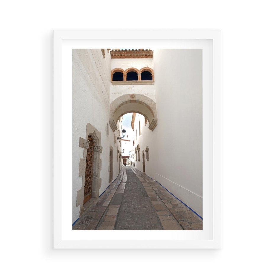 Plakat w ramie 50x70 - Perspektywiczna Magia Uliczki - uliczka, perspektywa - rama biała