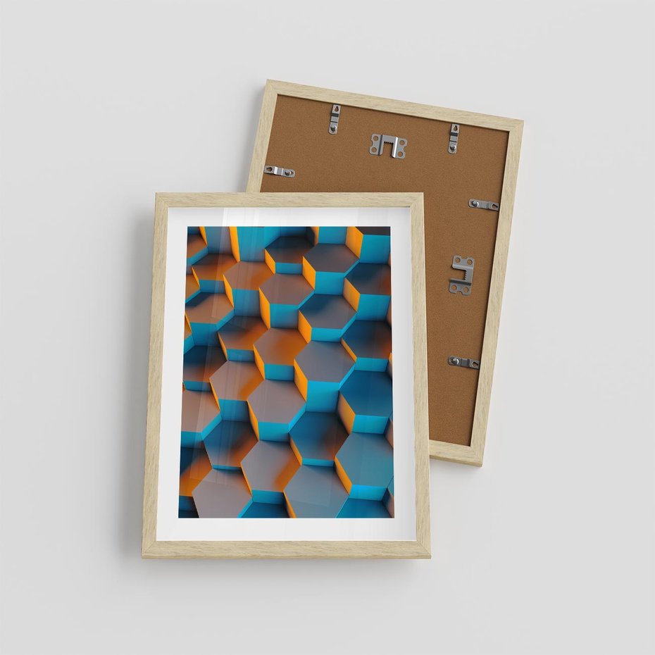 Plakat w ramie 30x40 - Trójwymiarowa Gra - geometryczna, 3D - rama drewno