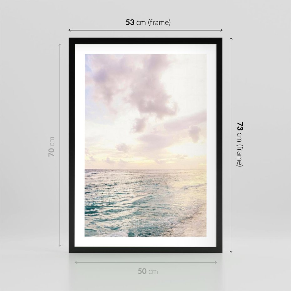 Plakat w ramie 50x70 - Pastelowa Plaża - plaża, pastelowe kolory - rama czarna